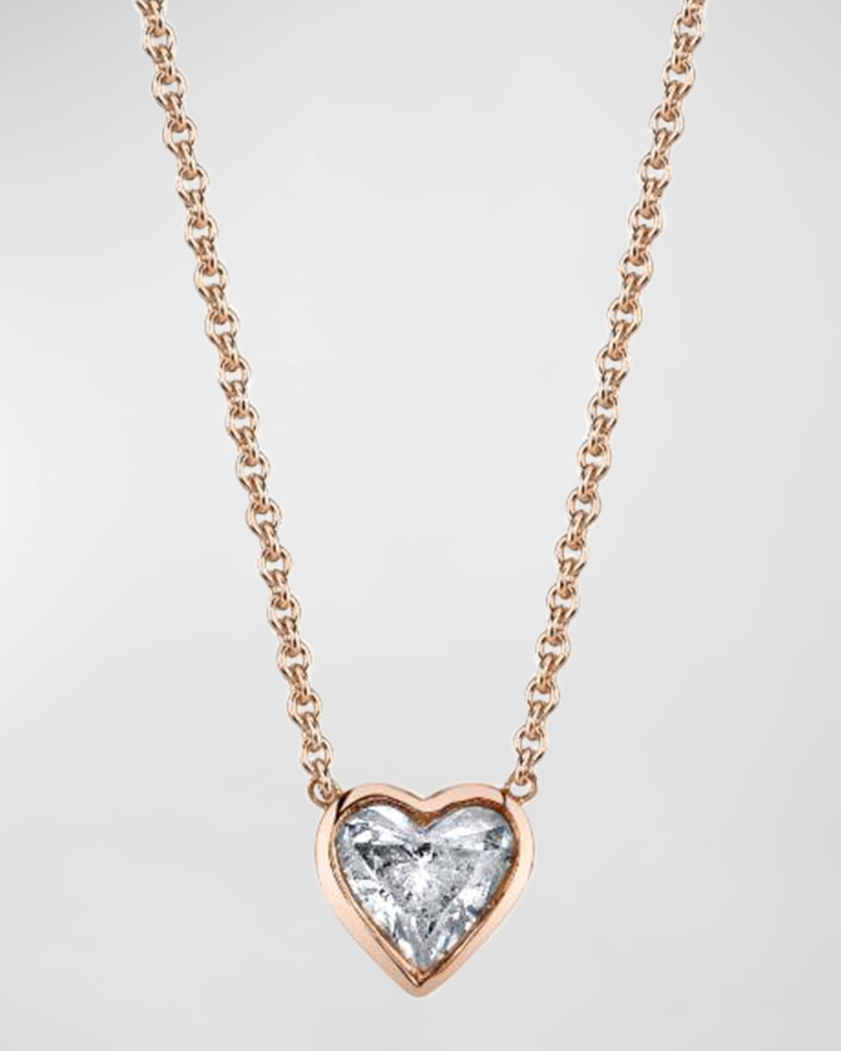18K Rose Gold Bezel Solitaire Diamond Heart Necklace