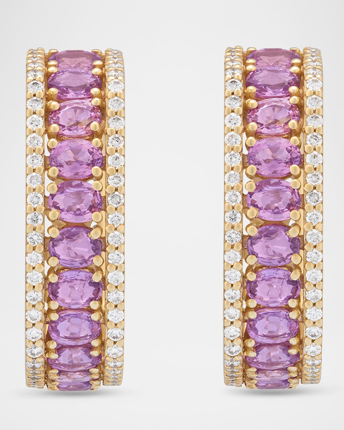 Procida 18K Yellow Gold Earrings with White Diamonds and Pink Sapphires