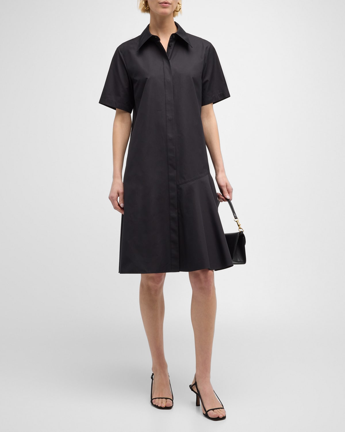 Shop Lafayette 148 Flounce Cotton Poplin Midi Shirtdress In Black