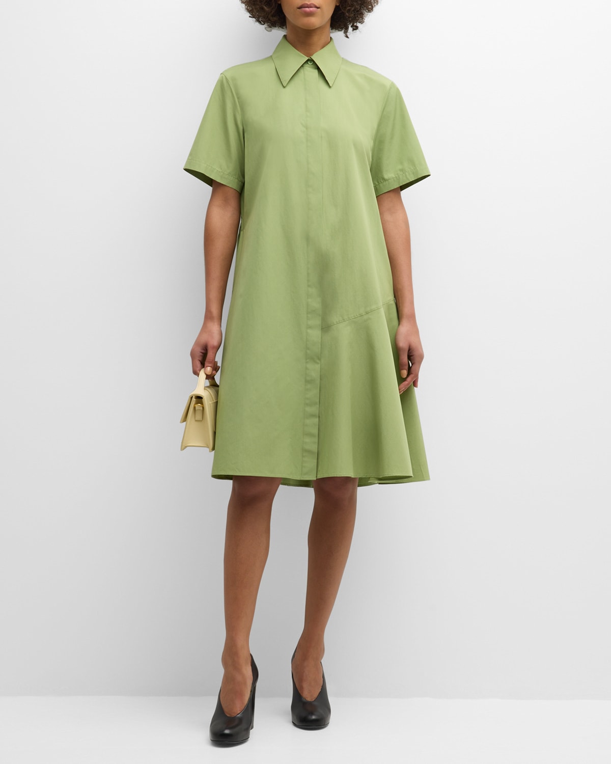 Lafayette 148 Flounce Cotton Poplin Midi Shirtdress In Eucalyptus