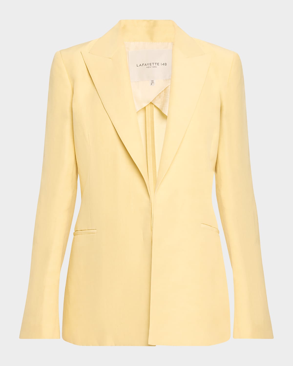 Lafayette 148 Open-front Peak-lapel Blazer In Yellow Yarrow