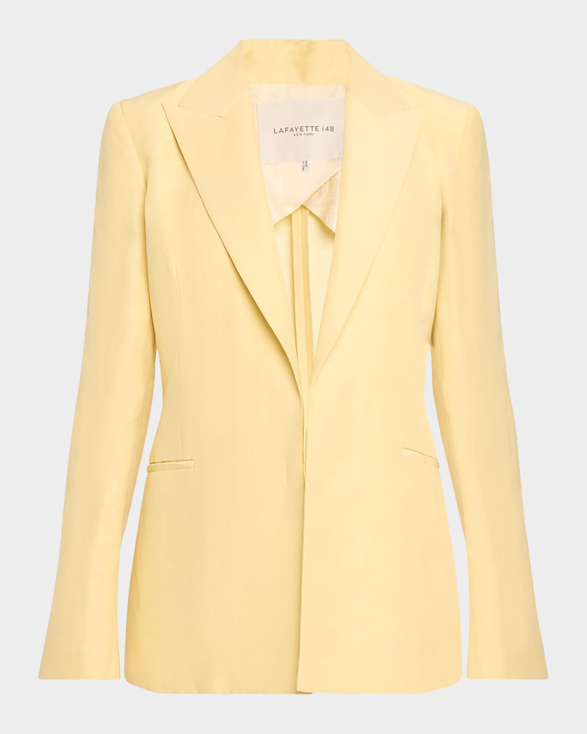 Shop Lafayette 148 Open-front Peak-lapel Blazer In Yellow Yarrow