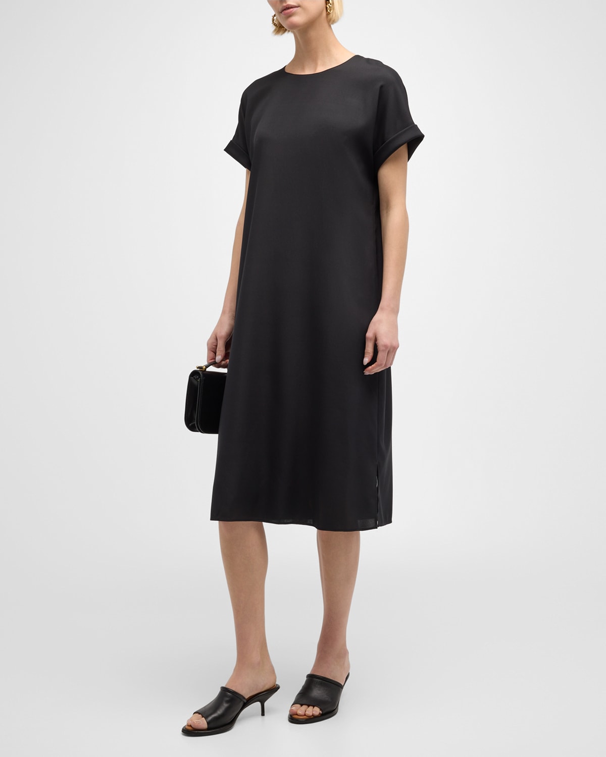 Shop Lafayette 148 Side-slit Stretch Georgette Midi T-shirt Dress In Black