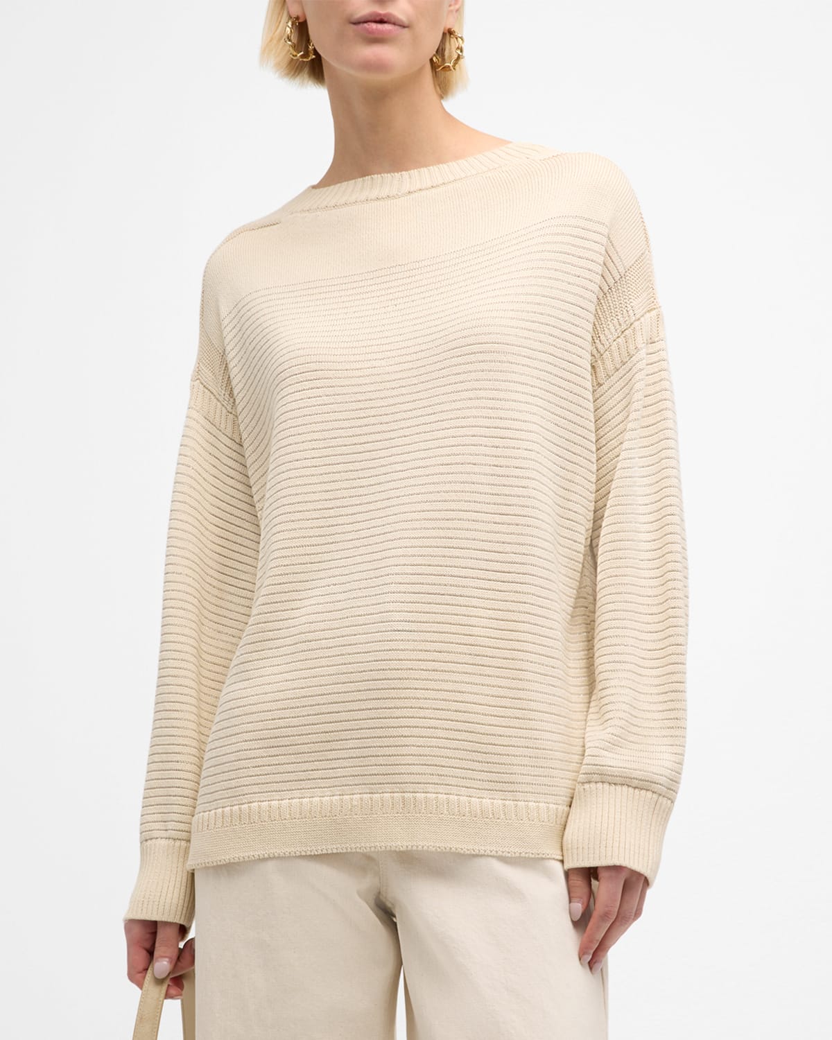Lafayette 148 Chain-embellished Knit Sweater In Pebble
