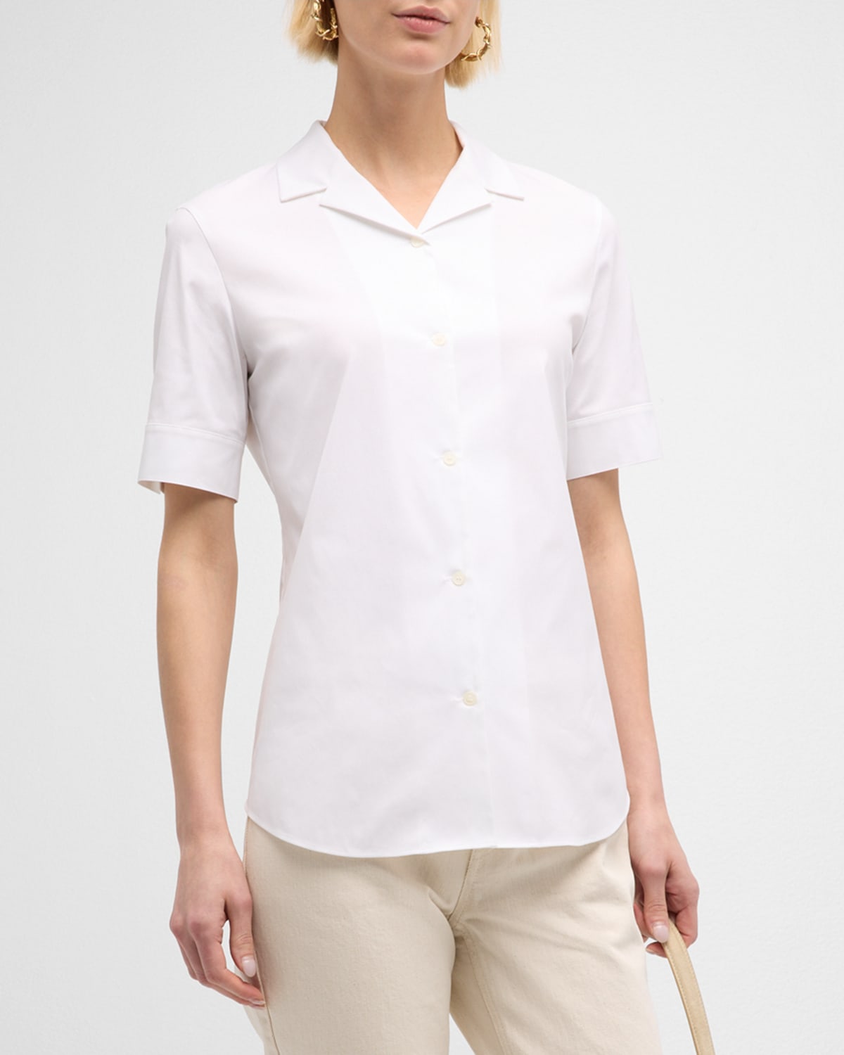 Shop Lafayette 148 Button-down Stretch Cotton Shirt In White