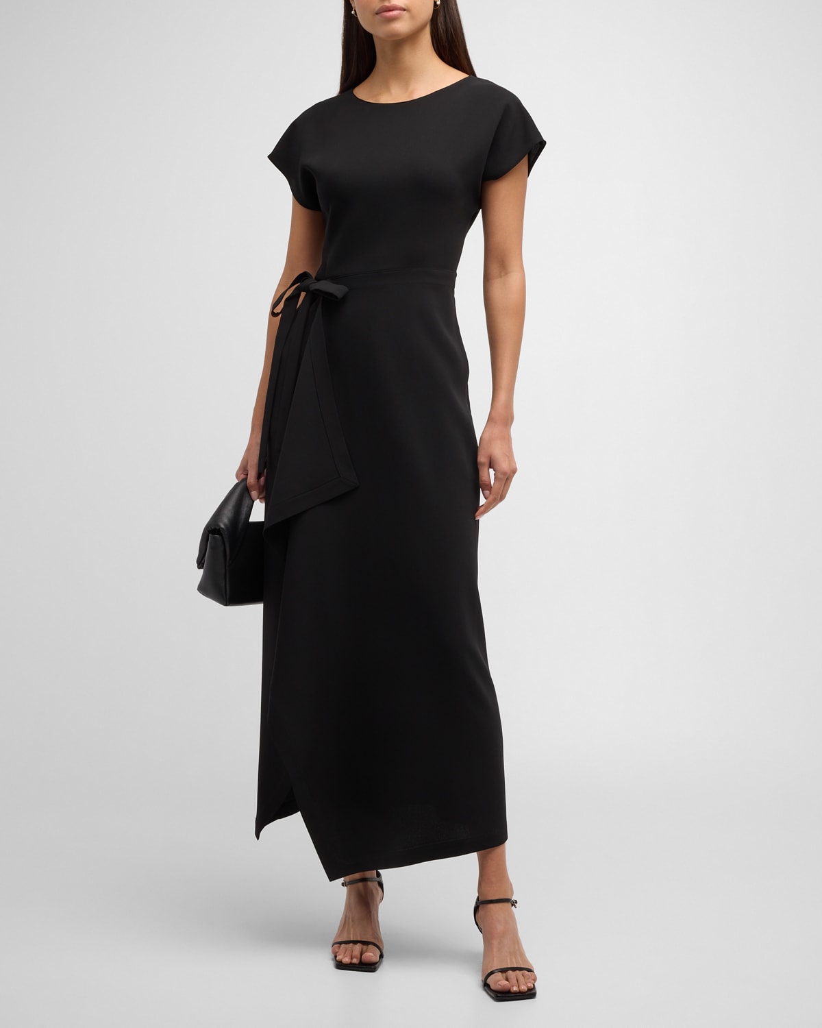 Shop Lafayette 148 Tie-waist Finesse Crepe Maxi Dress In Black
