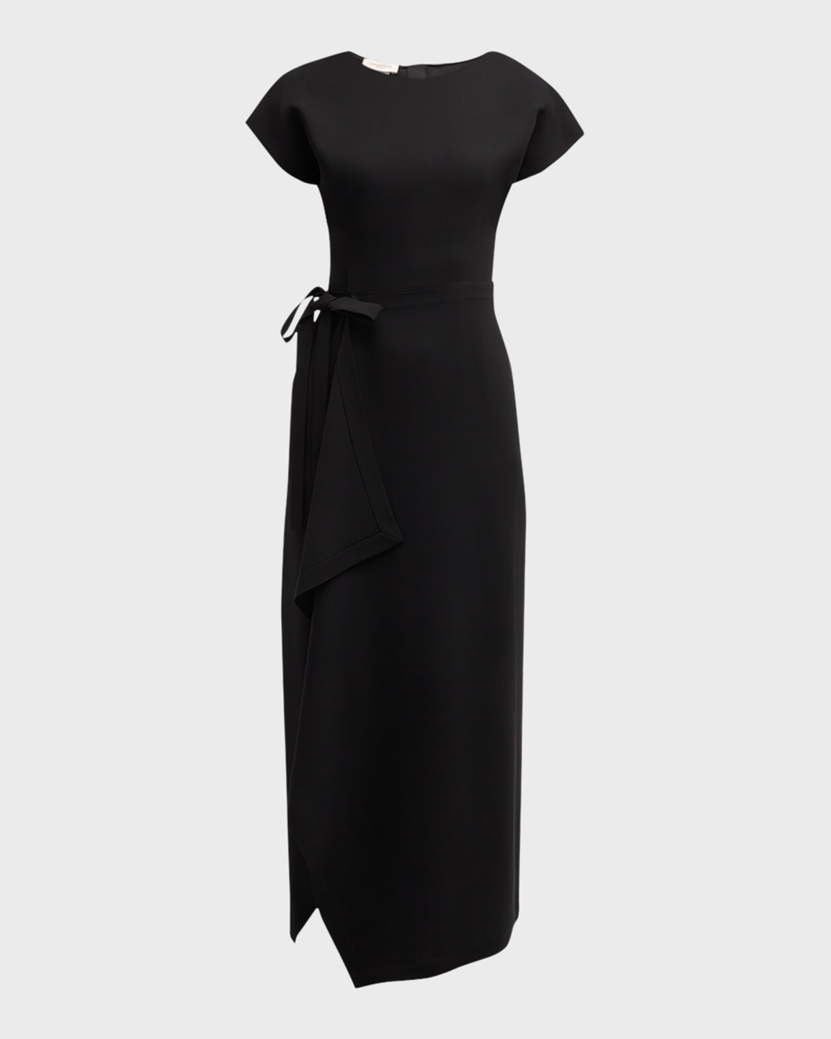 Shop Lafayette 148 Tie-waist Finesse Crepe Maxi Dress In Black