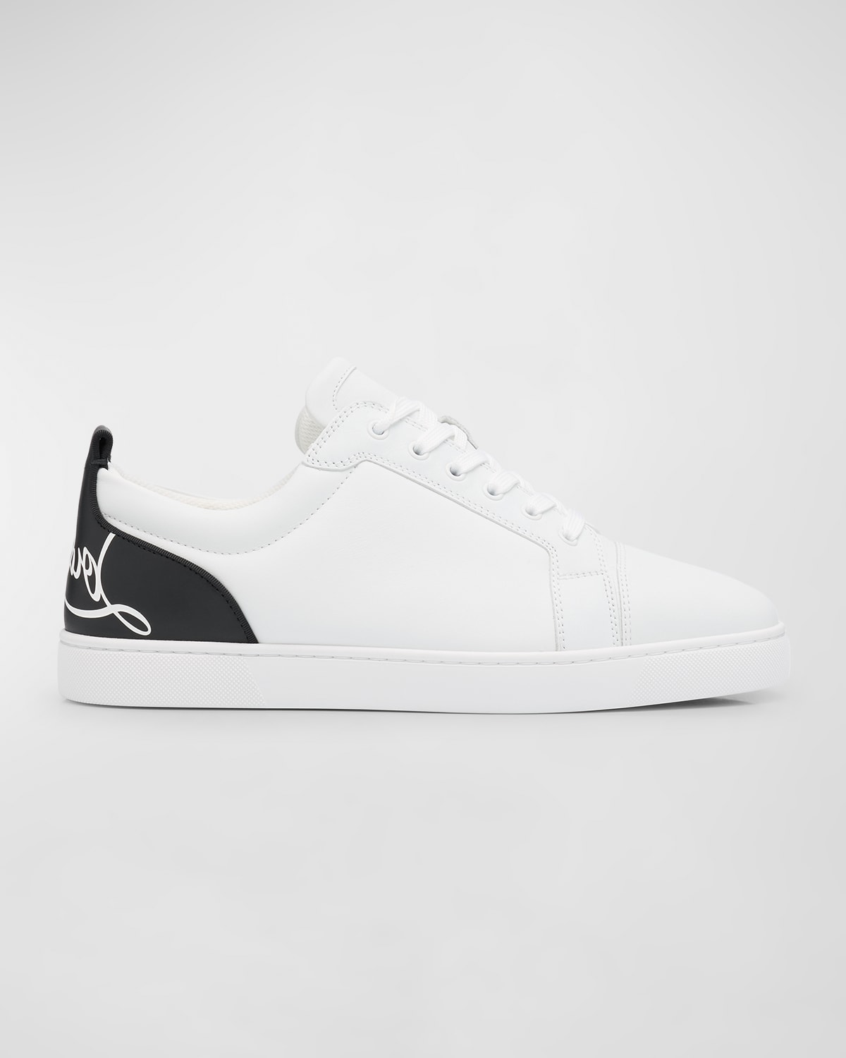 Shop Christian Louboutin Men's Fun Louis Junior Low-top Leather Sneakers In White/black