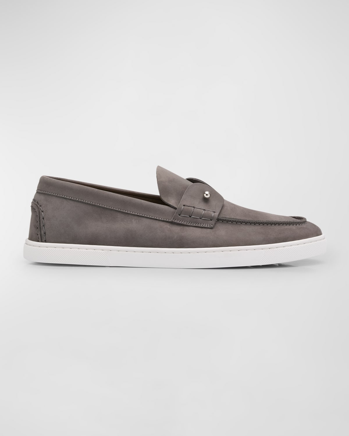 Christian Louboutin Men's Chambeliboat Suede Boat Shoes In Gray