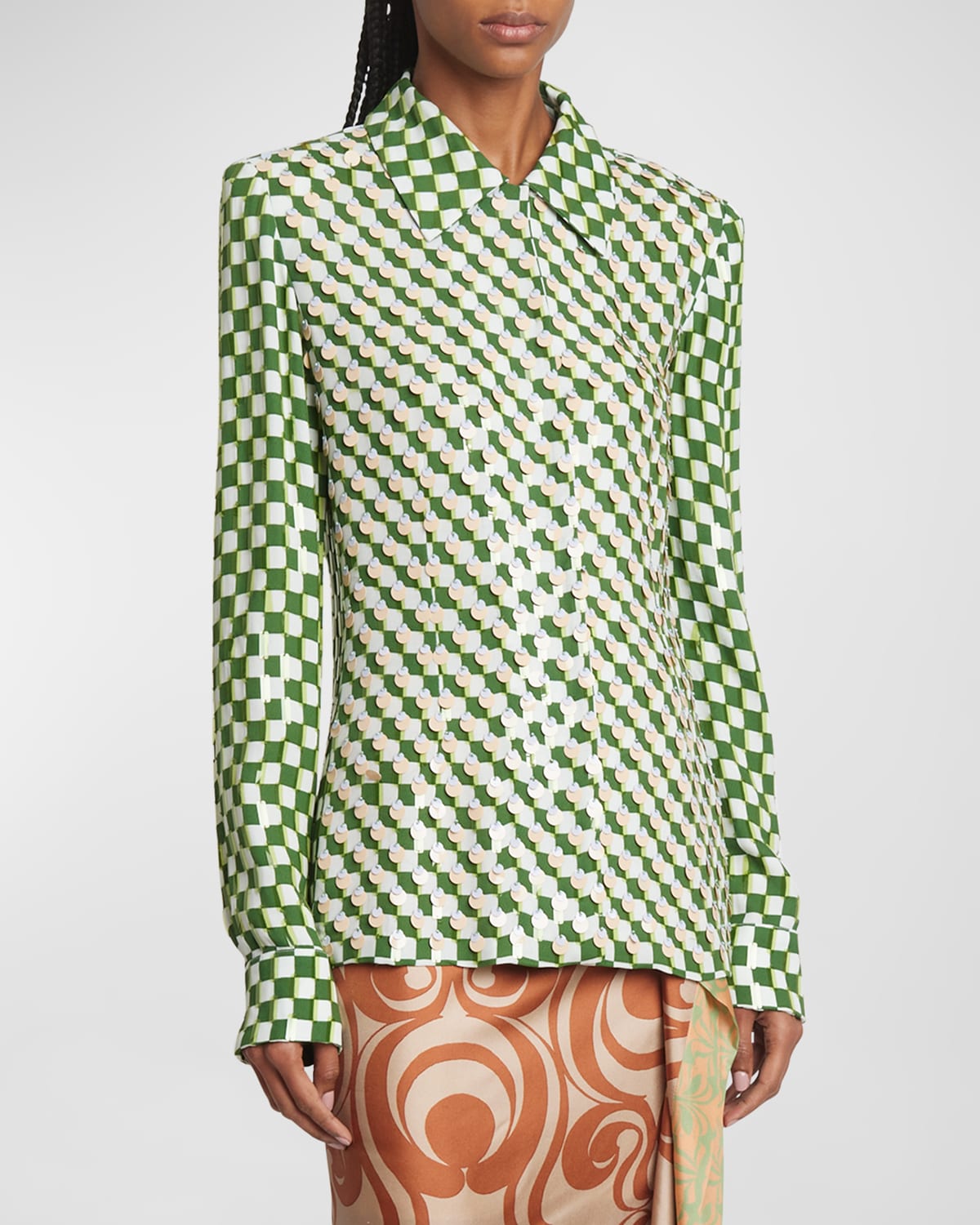 Dries Van Noten Carsies Embellished Button-front Shirt In Green