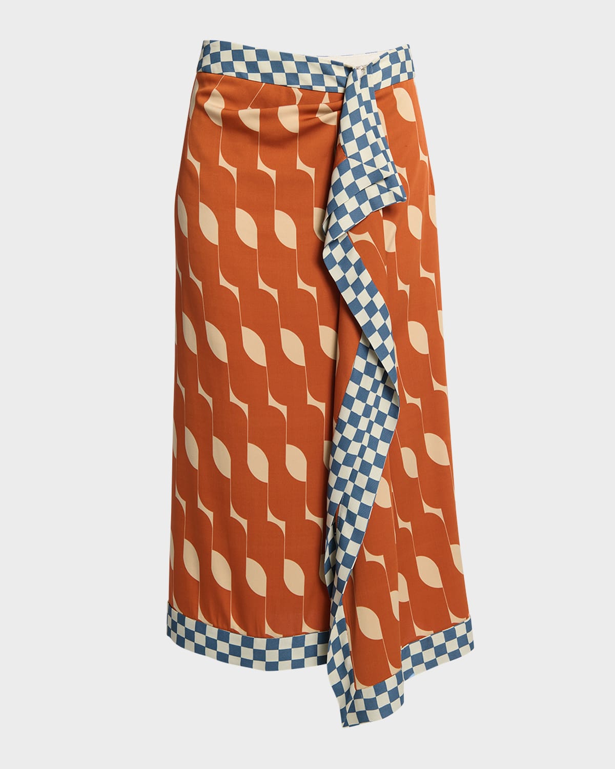 Dries Van Noten Sole Printed Ruffle Midi Skirt In Rust