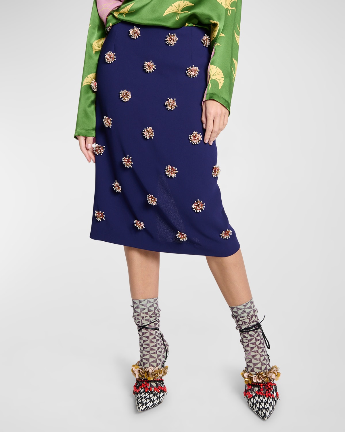 Shop Dries Van Noten Salby Embellished Midi Skirt In Inkblue