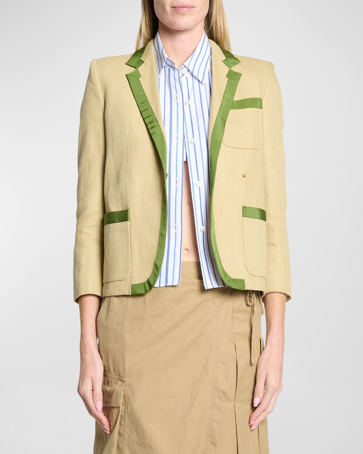 Dries Van Noten Bessie Tape Trim Blazer Jacket In Hay