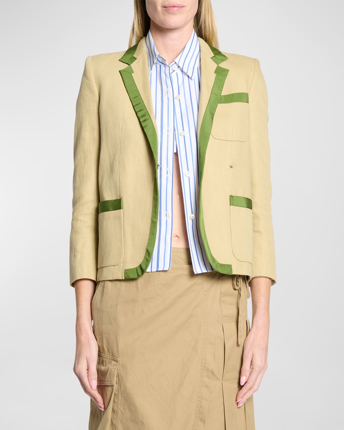 Shop Dries Van Noten Bessie Tape Trim Blazer Jacket In Hay