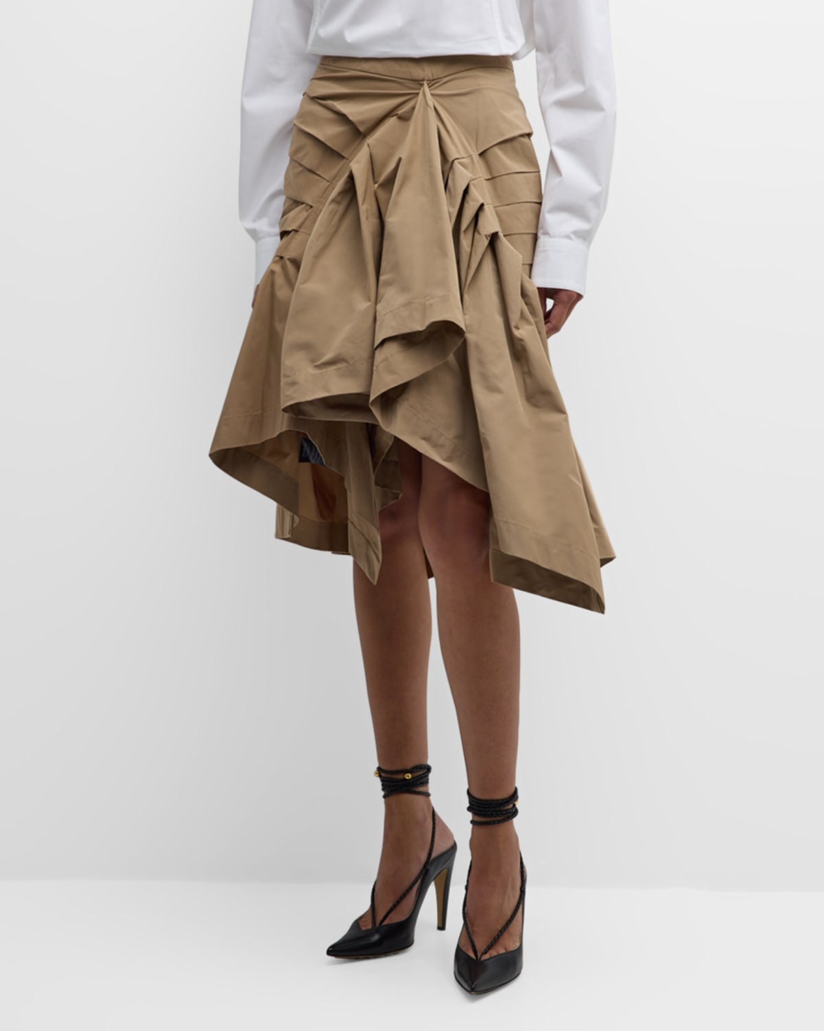 Shop Dries Van Noten Shy Pleated Asymmetric Midi Skirt In Beige