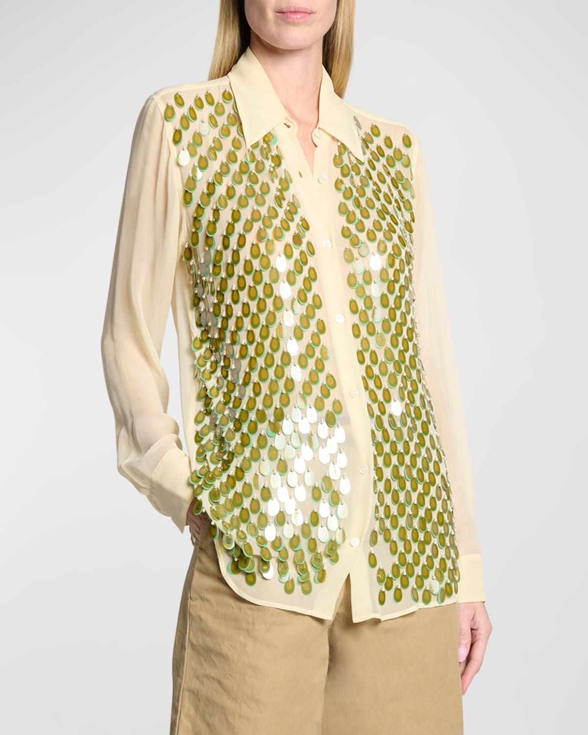 Shop Dries Van Noten Chowy Embellished Button-front Shirt In Pale Yellow