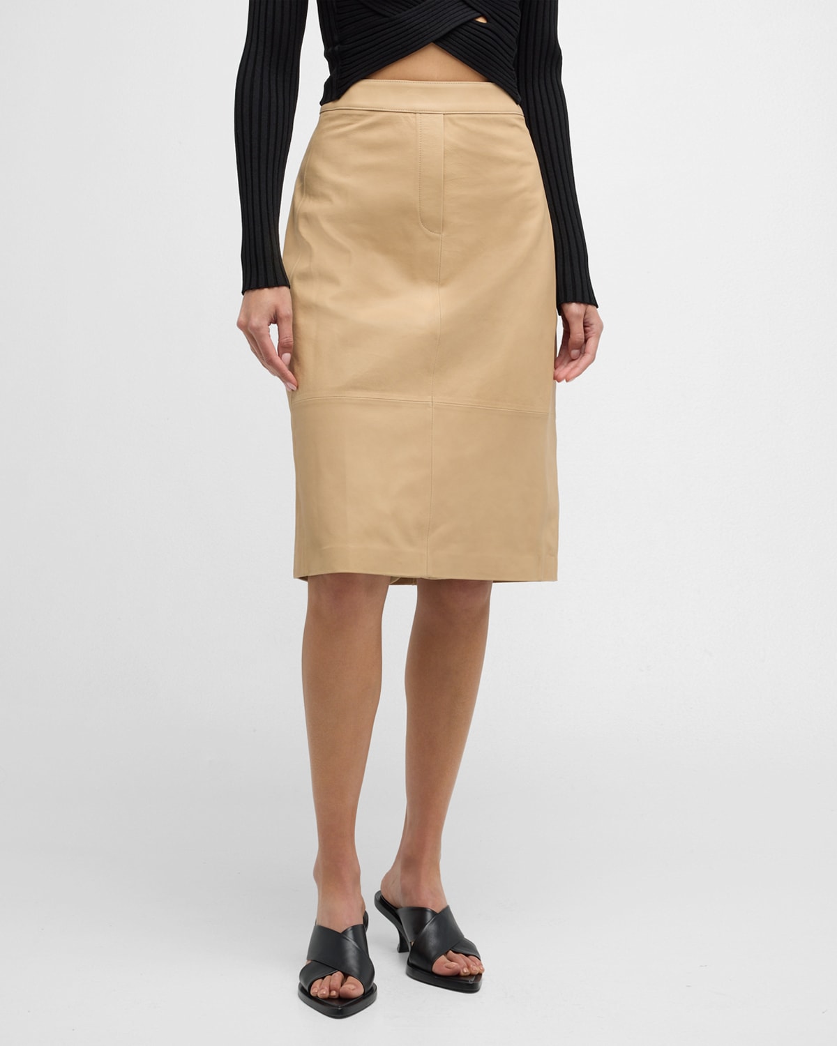 Lorna Straight Leather Midi Skirt