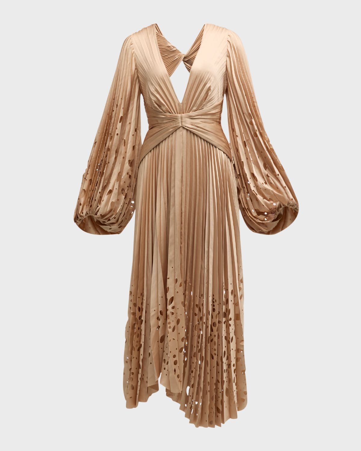 Acler Barlow Pleated Long-sleeve Midi Dress In Golden