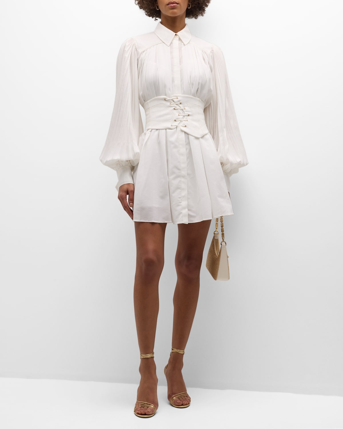 Shop Acler Airlie Long-sleeve Corset Mini Dress In Ivory