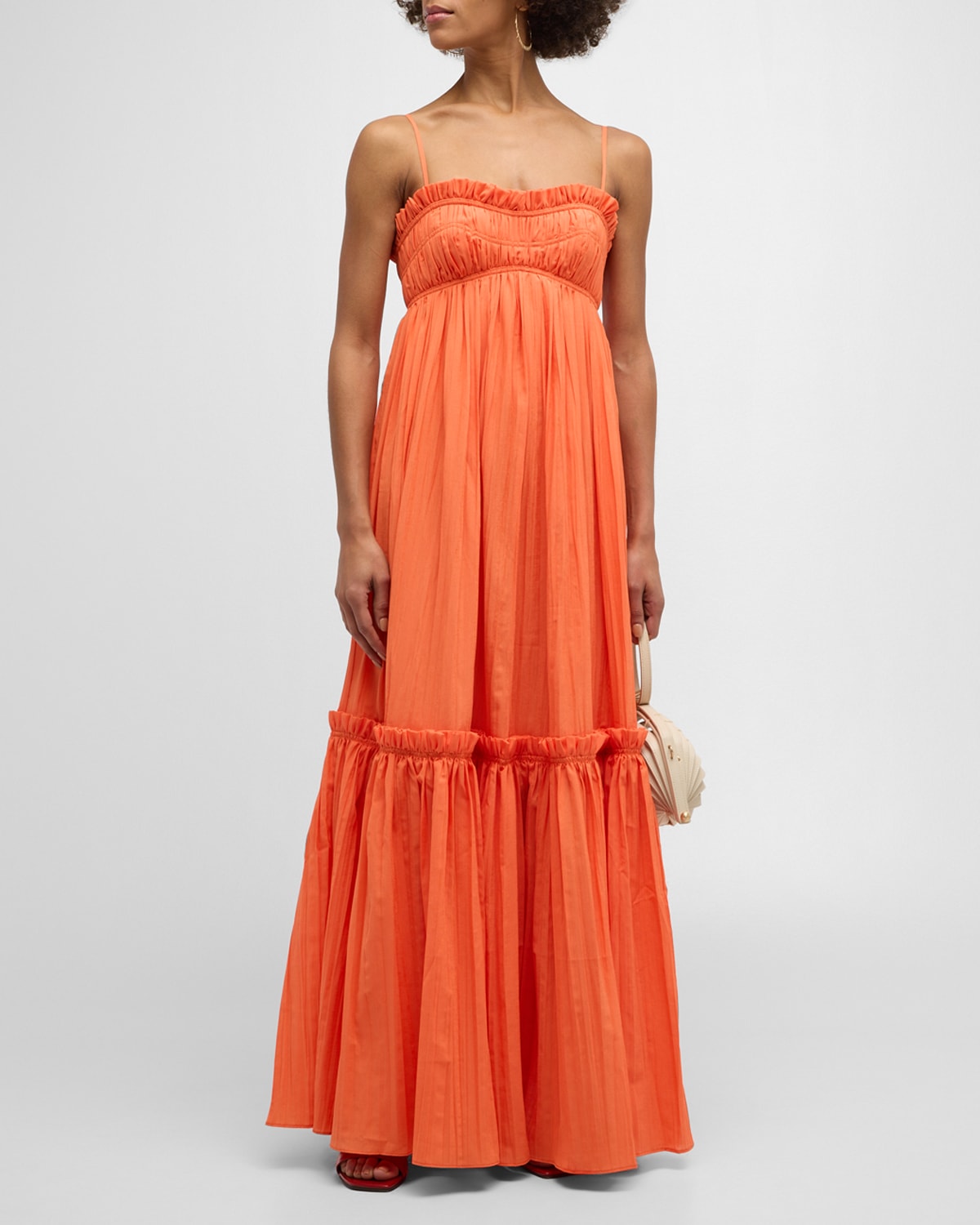 Shop Acler Dartnell Pleated A-line Maxi Dress In Apricot