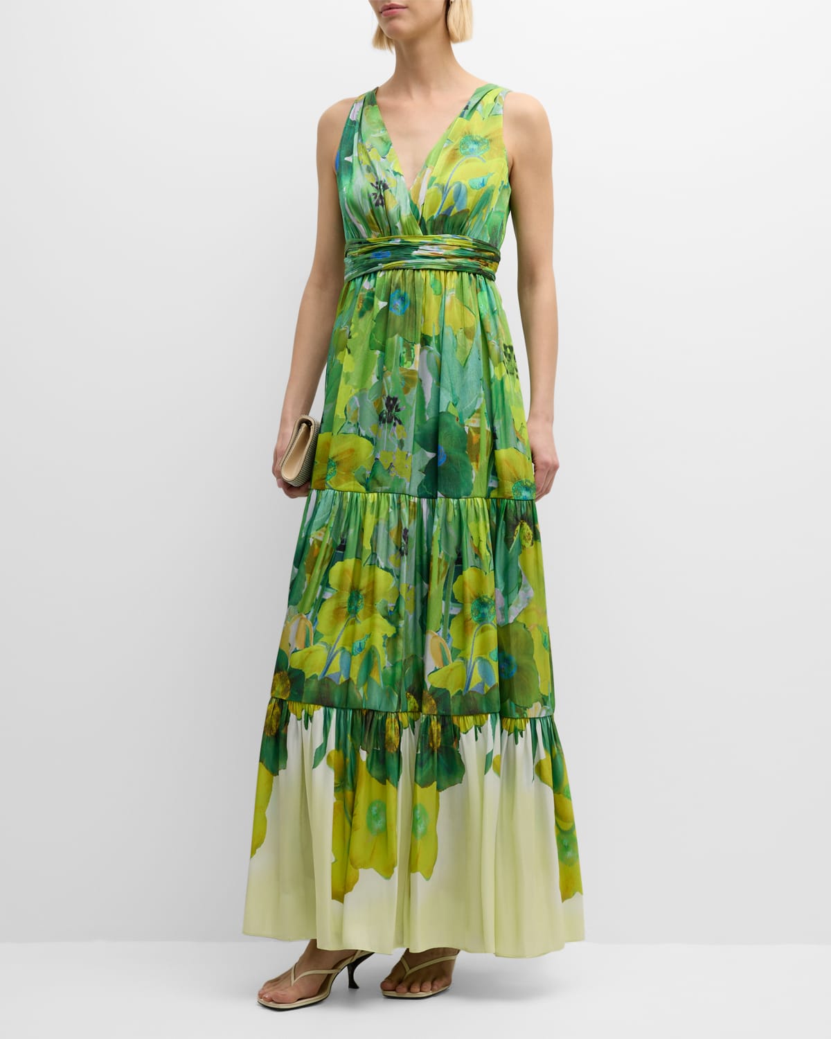 Shop Kobi Halperin Gail Tiered Floral-print Maxi Dress In Olive Multi
