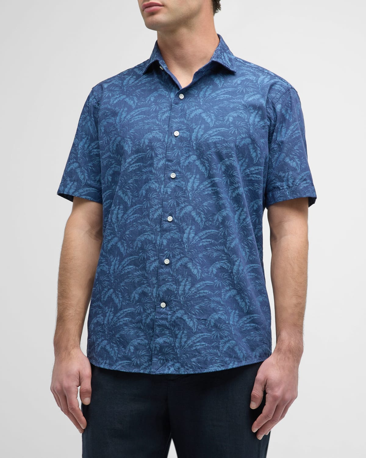 Peter Millar Men's Marius Cotton Tropical-print Short-sleeve Shirt In Indigo