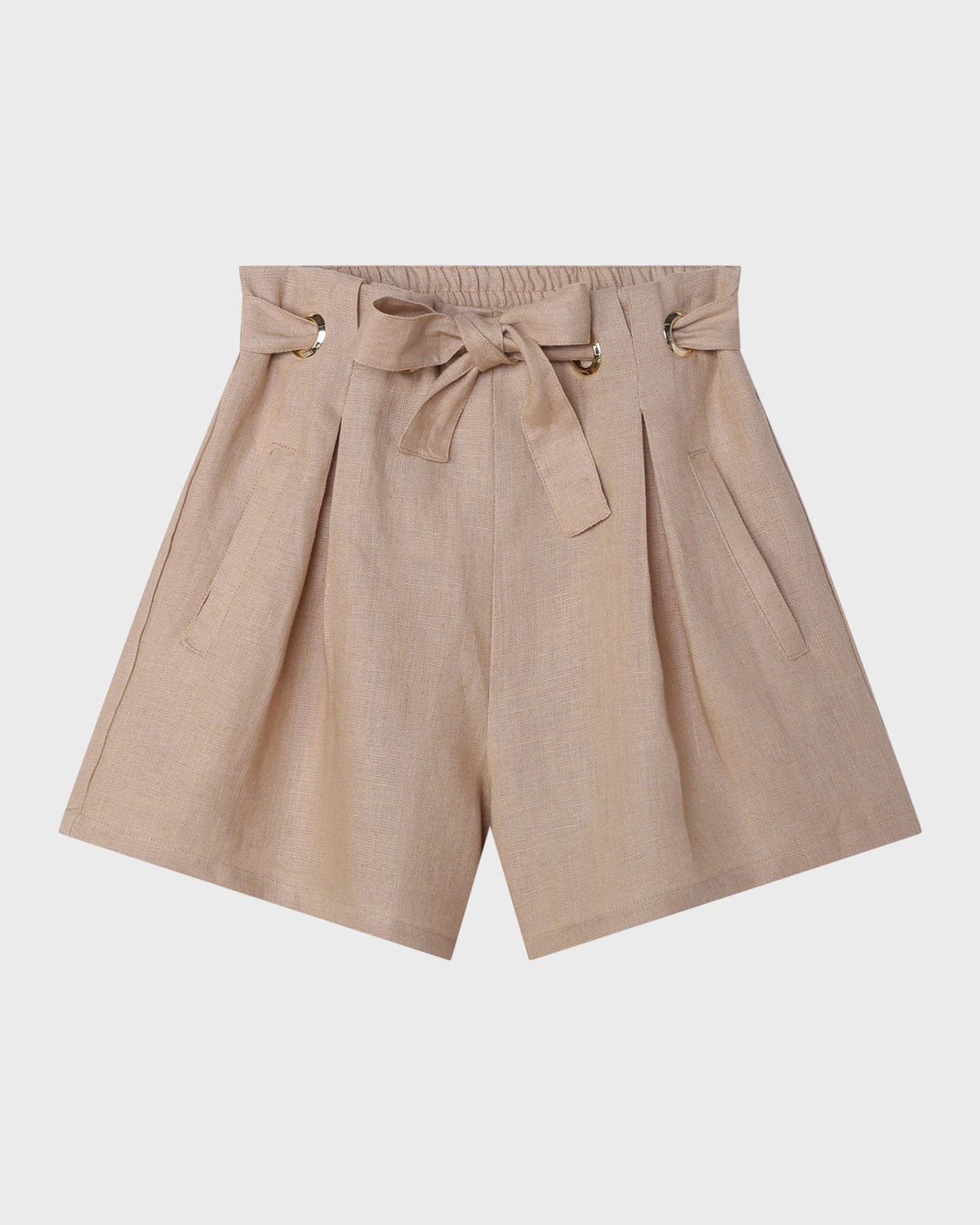 Chloé Kids' Girl's Linen Shorts With Eyelets In 133-ivory