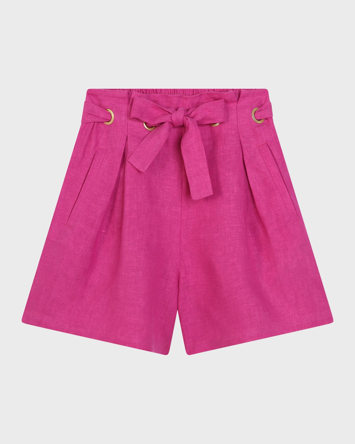 Shop Chloé Girl's Linen Shorts With Eyelets In Pink