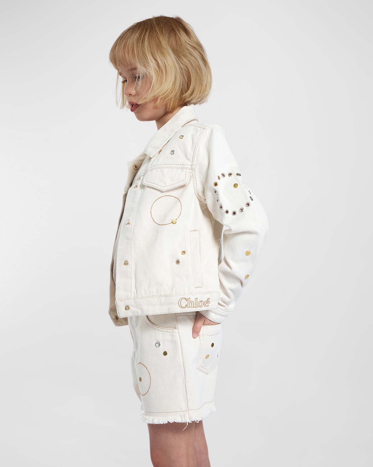 Shop Chloé Girl's Embellished Denim Jacket In Ivory