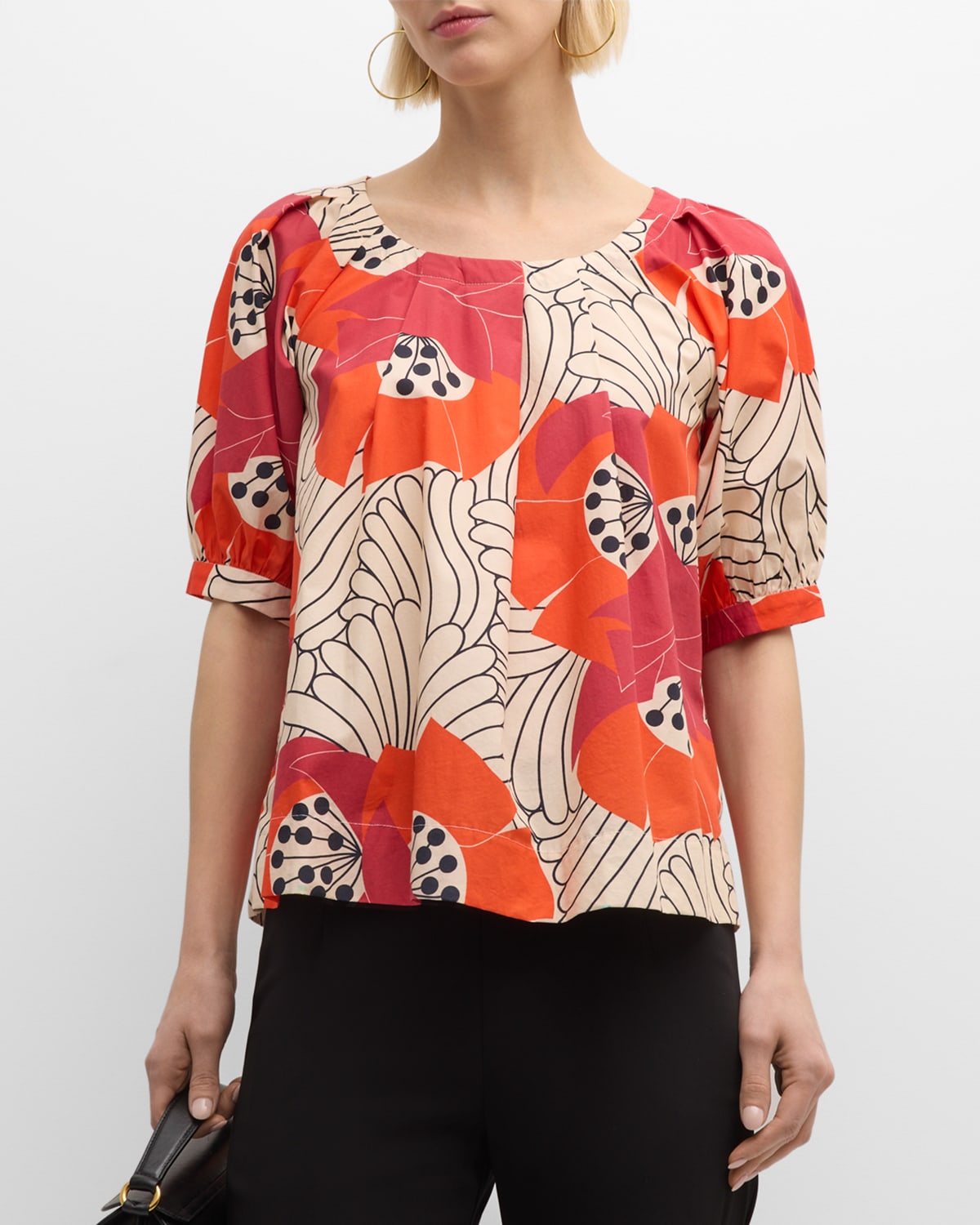 Shop Frances Valentine Zonda Abstract-print Pintuck Top In Oysterred