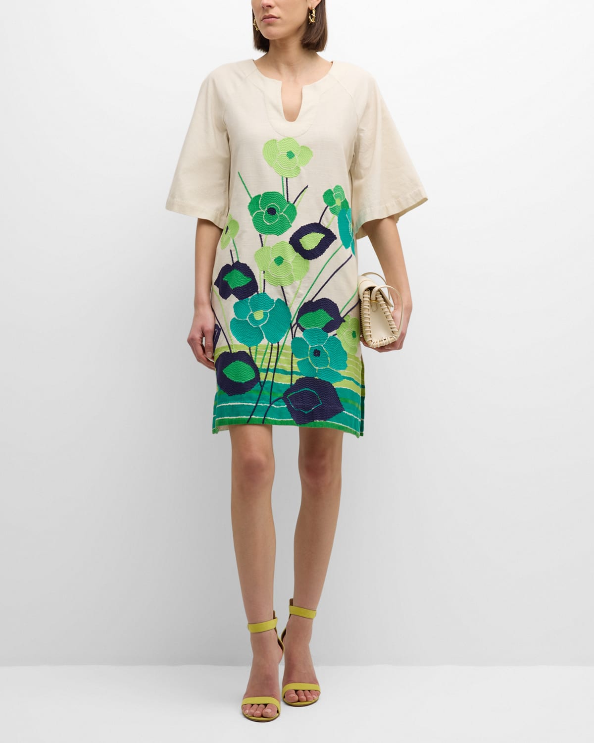Shop Frances Valentine Dreamy Caftan Mini Dress In Green/multi