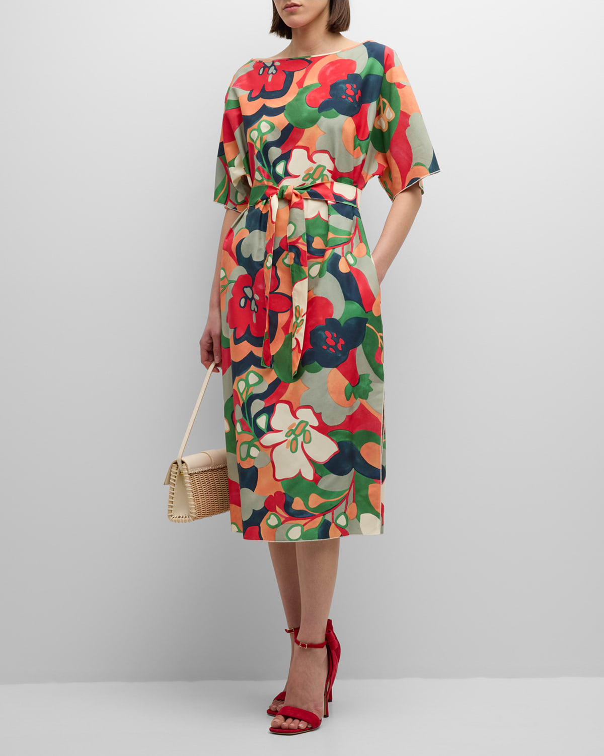 Shop Frances Valentine Marguerite Floral-print Bateau-neck Midi Dress In Multi