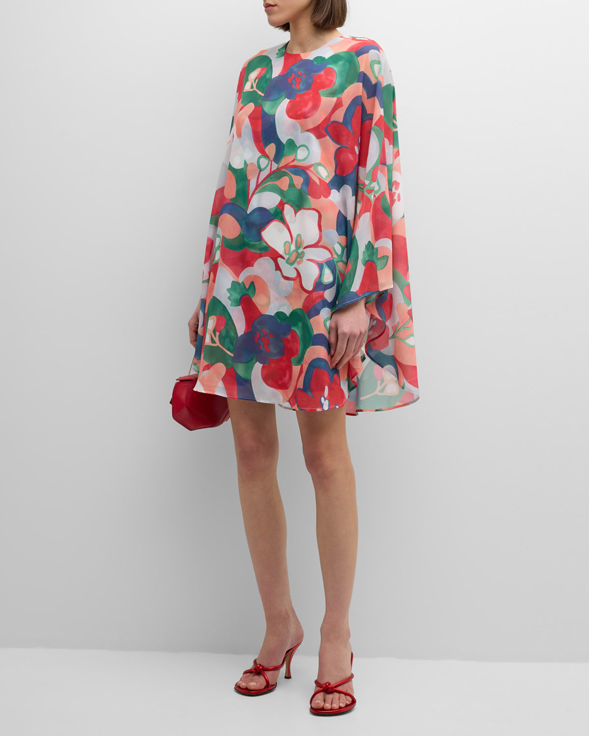 Bree Floral-Print Cape-Sleeve Mini Dress