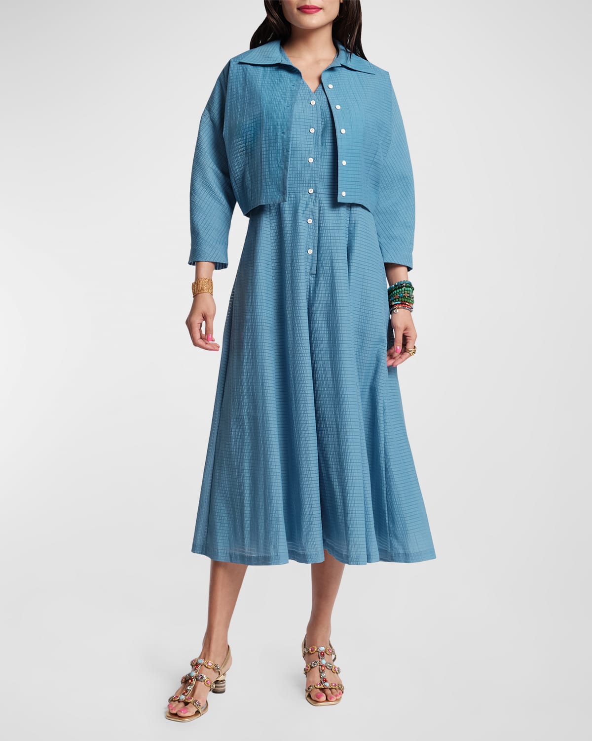 Shop Frances Valentine Peggy Striped Jacket & Midi Dress Set In Blue