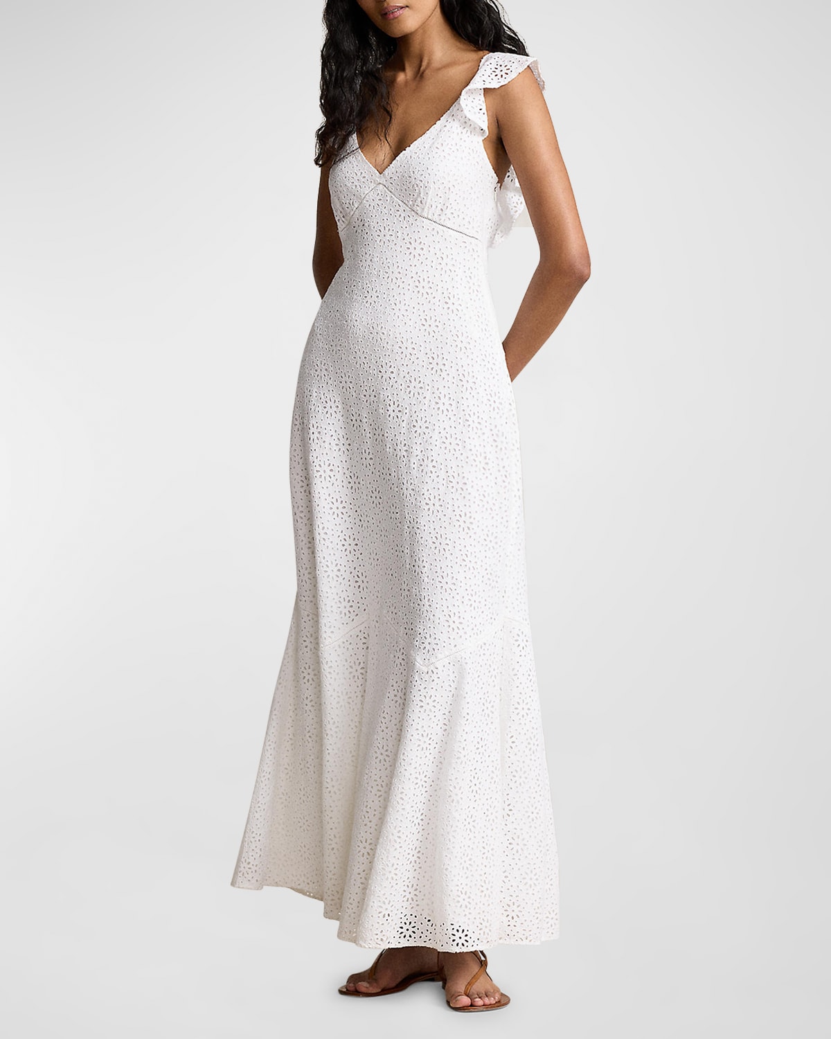 Polo Ralph Lauren Embroidered Eyelet Linen Dress In White