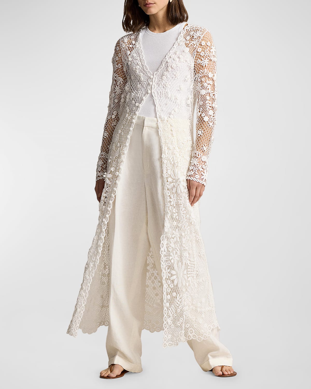 Shop Polo Ralph Lauren Lace Buttoned Duster In White