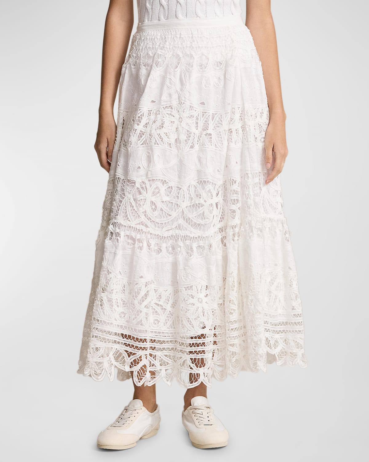 Shop Polo Ralph Lauren Battenberg Lace Linen Midi Skirt In White