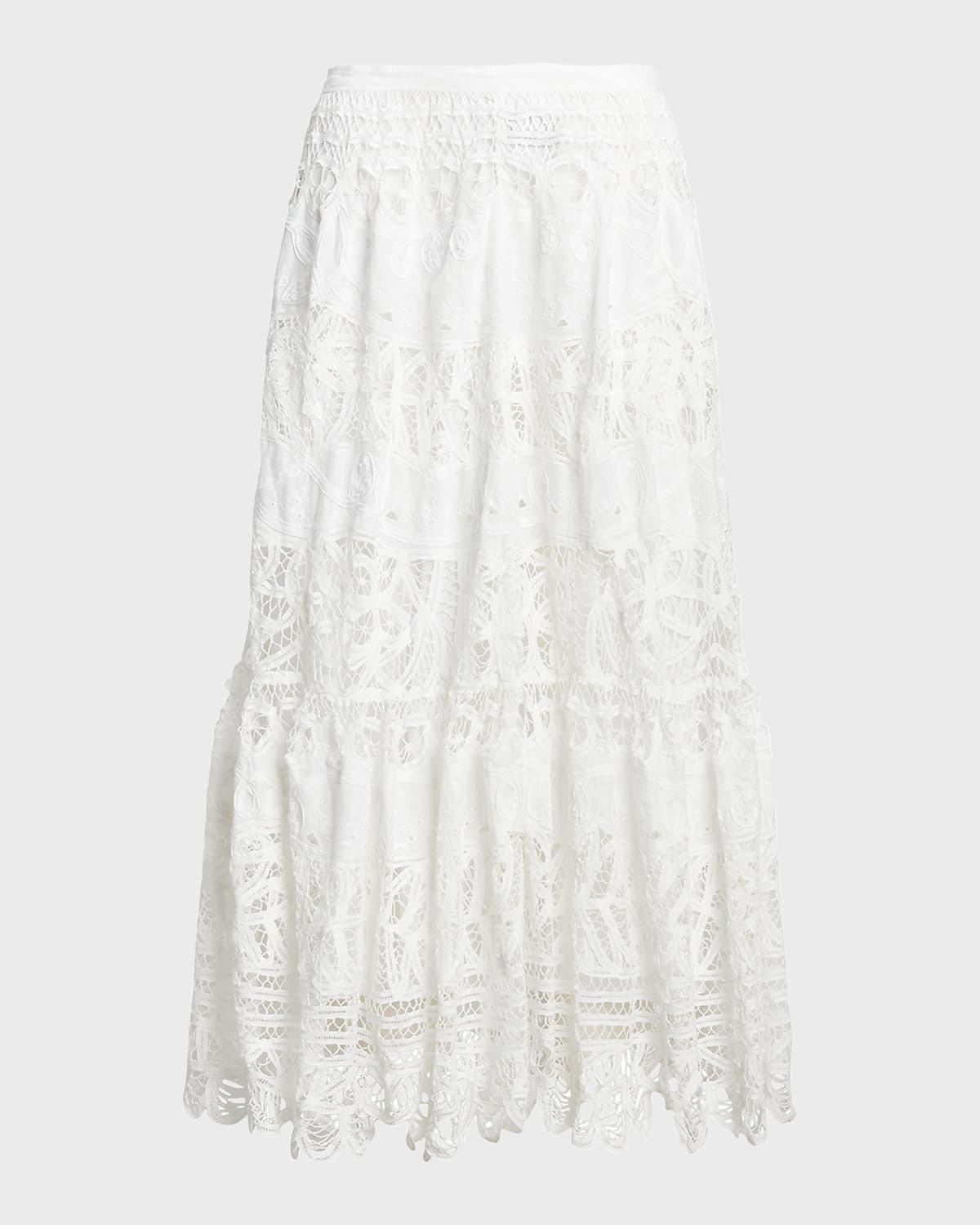 Polo Ralph Lauren Battenberg Lace Linen Midi Skirt In White