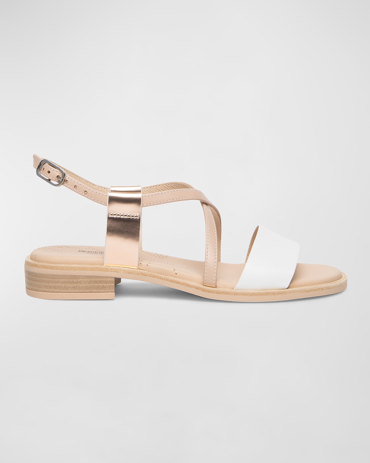 Mixed Leather Crisscross Slingback Sandals