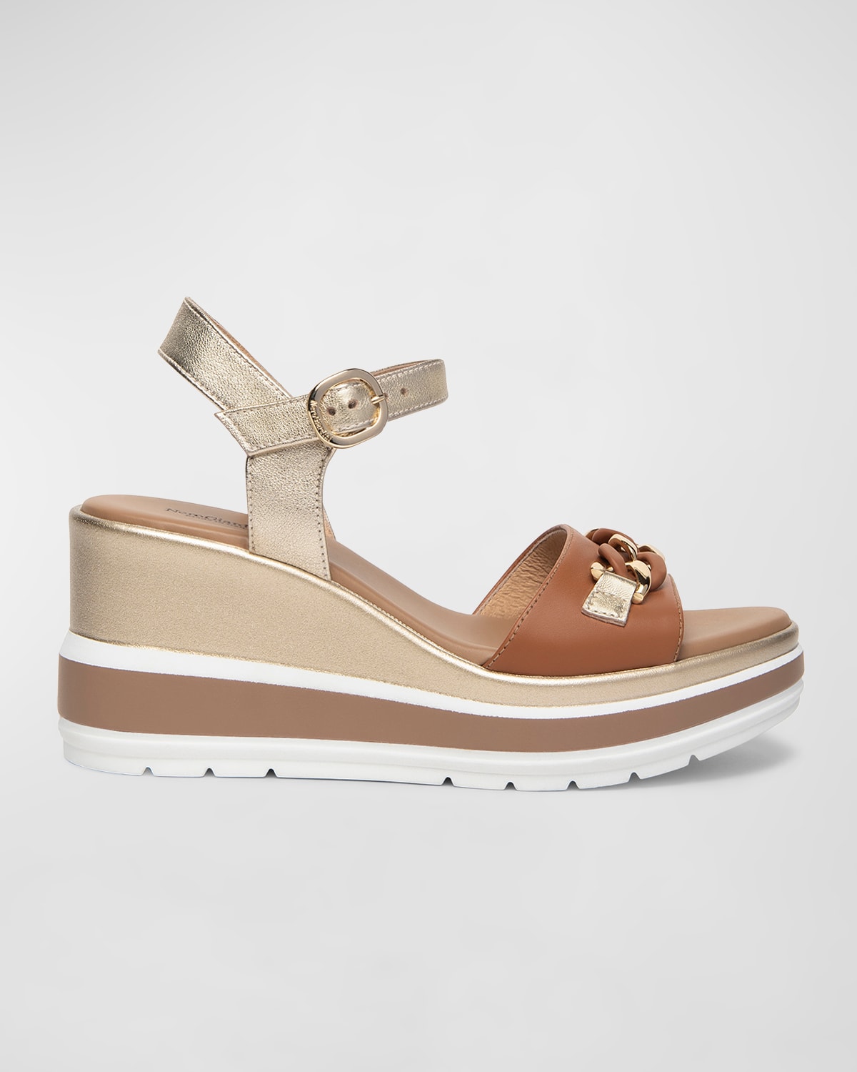 Shop Nerogiardini Leather Chain Wedge Platform Sandals In Brown