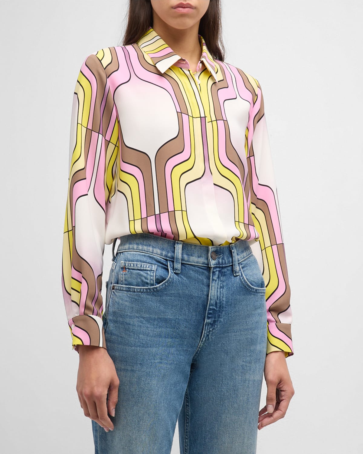 Sirena Geometric-Print Button-Down Blouse