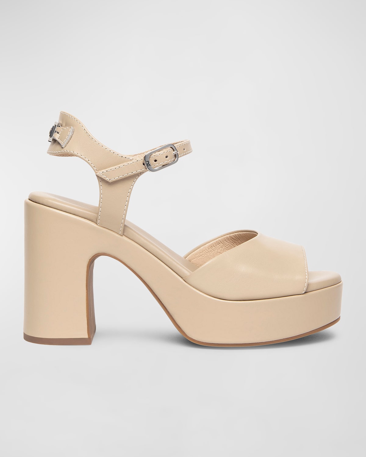 Shop Nerogiardini Leather Chunky Ankle-strap Platform Sandals In Beige/khaki