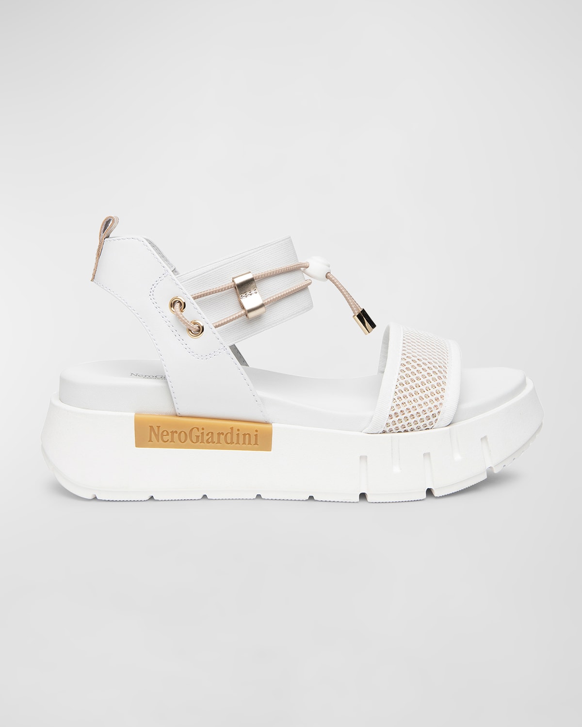 Shop Nerogiardini Bungee Leather Flatform Sandals In White