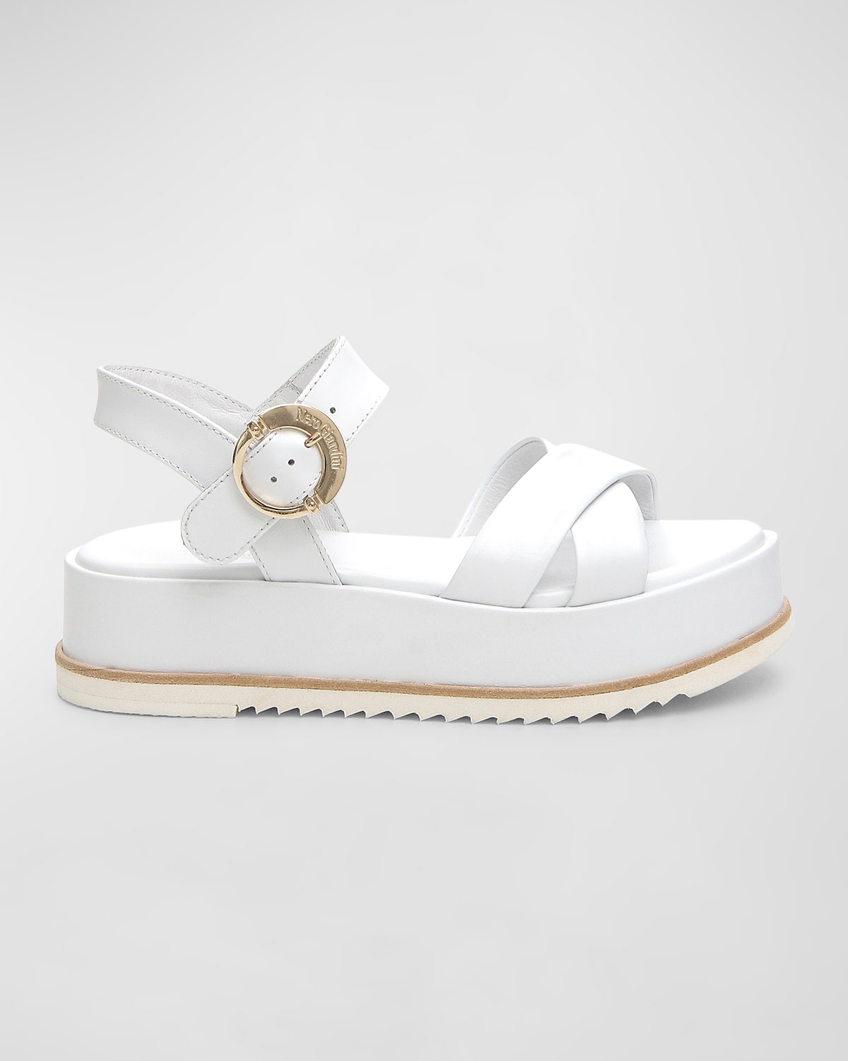 Shop Nerogiardini Calfskin Crisscross Flatform Sandals In White
