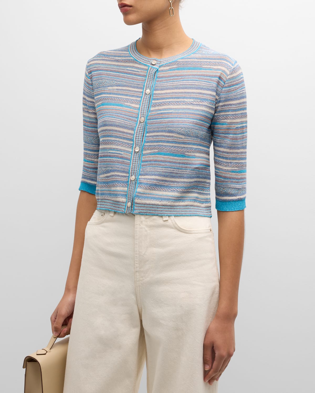 Shop Marella Lodola3 Striped Button-down Sweater In Turquoise