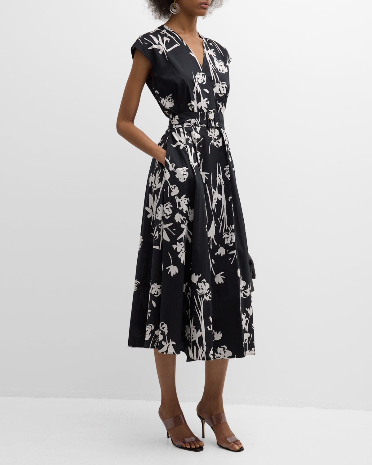 Shop Marella Taxi Belted Floral-print Midi Wrap Dress In Black Floral