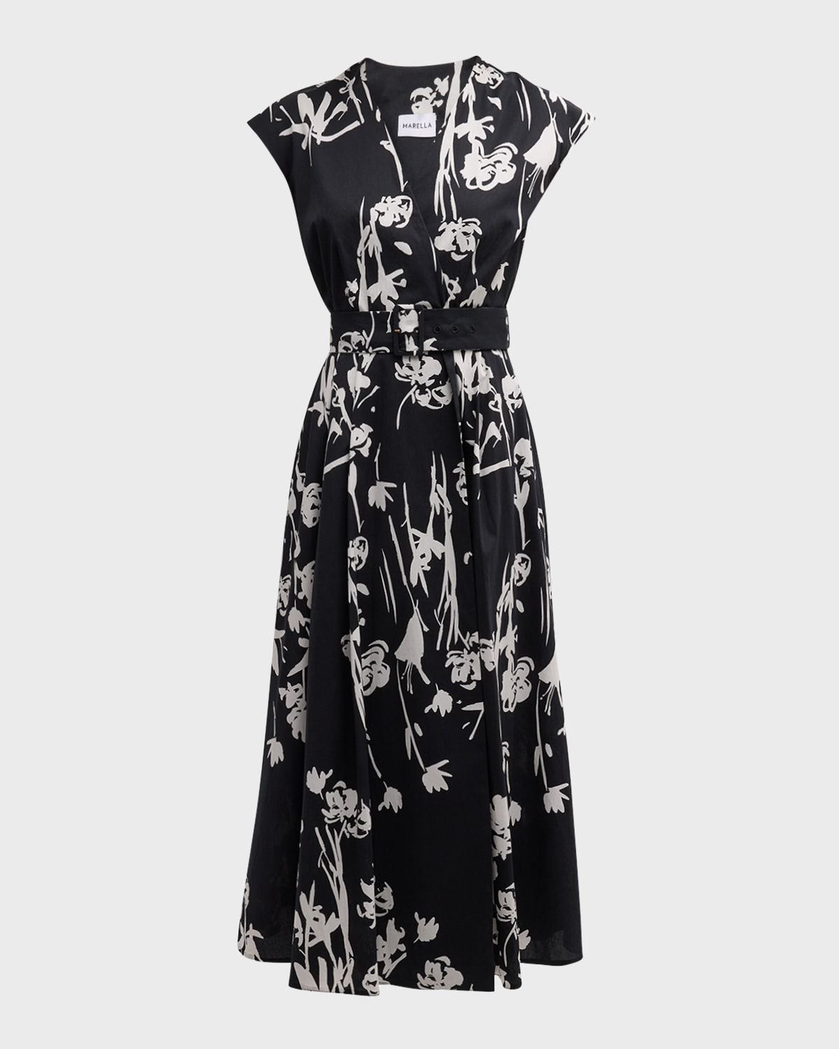 Marella Taxi Belted Floral-print Midi Wrap Dress In Black Floral