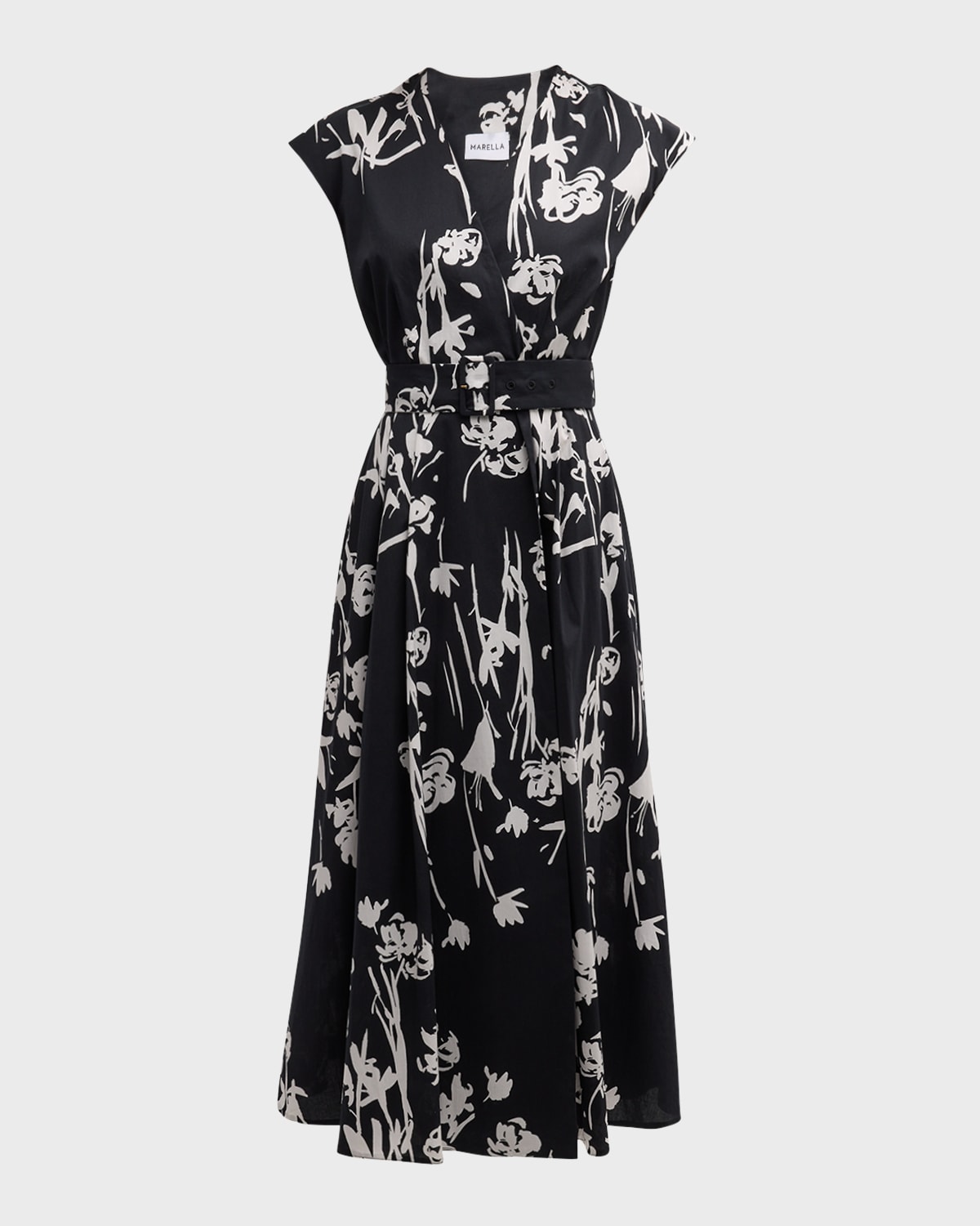 Shop Marella Taxi Belted Floral-print Midi Wrap Dress In Black Floral