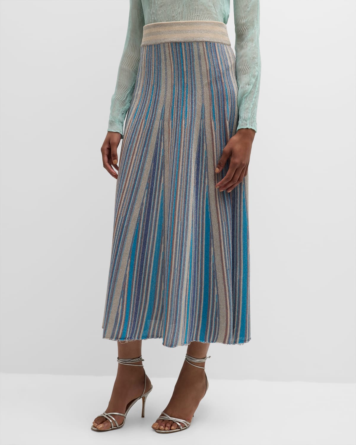 Shop Marella Lodola2 Striped A-line Midi Skirt In Turquoise