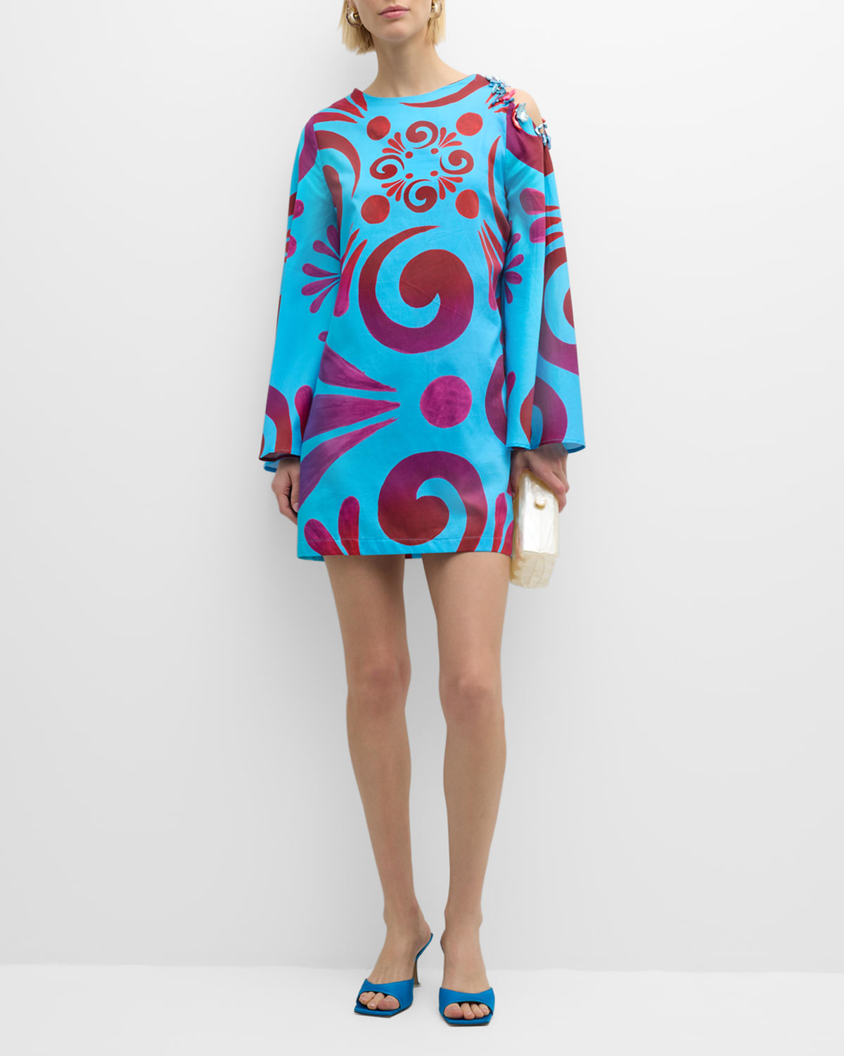Kallos Bead-Embellished Flare-Sleeve Mini Dress